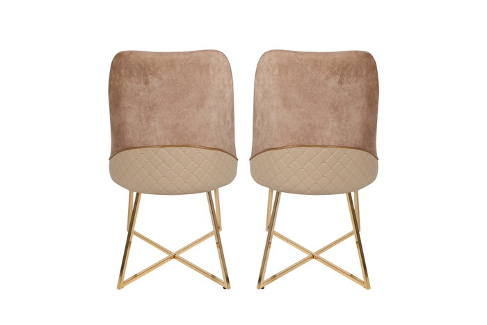 Hanah Home Sillas Madrid 913 V2, Juego de 2 Sillas Barrocas, Estructura 100% Metálica, Asiento Terciopelo o Piel Sintética, Color Dorado y Marrón