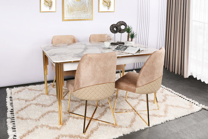 Hanah Home Sillas Madrid 913 V2, Juego de 2 Sillas Barrocas, Estructura 100% Metálica, Asiento Terciopelo o Piel Sintética, Color Dorado y Marrón