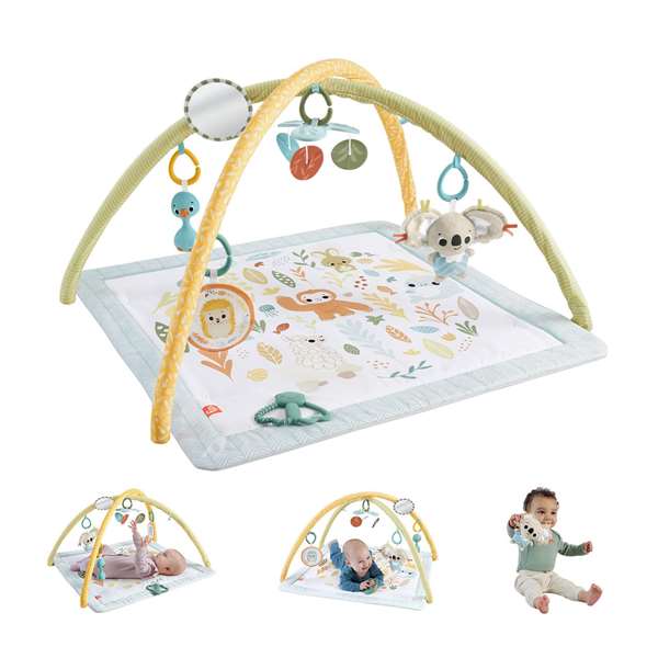 Fisher-Price Manta Gimnasio Sensimals con 6 Juguetes Sensoriales Portátiles para Bebés desde 1 Mes