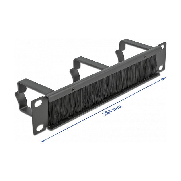 DeLOCK Panel pasacables con cepillo de 10 pulgadas con 3 ganchos, 1U, Negro