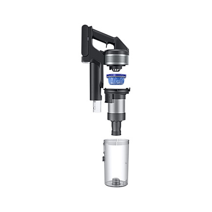 Samsung Jet 75e CompleteClean Aspiradora Escoba 2 en 1 Sin Bolsa - Aspirador Multiciclónico con Batería Ion-Litio para Alfombra y Suelo Duro, Negro y Cromo (VS20B75BCR5)
