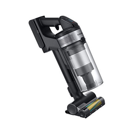 Samsung Jet 75e CompleteClean Aspiradora Escoba 2 en 1 Sin Bolsa - Aspirador Multiciclónico con Batería Ion-Litio para Alfombra y Suelo Duro, Negro y Cromo (VS20B75BCR5)