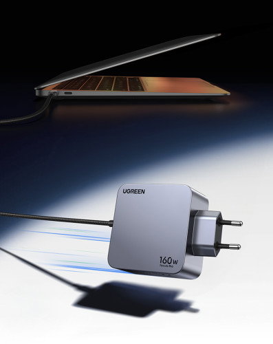 UGREEN Nexode Pro Cargador 160W GaN con Cable USB-C, Negro/Gris, Carga Rápida USB PD 3.1 para 4 Dispositivos