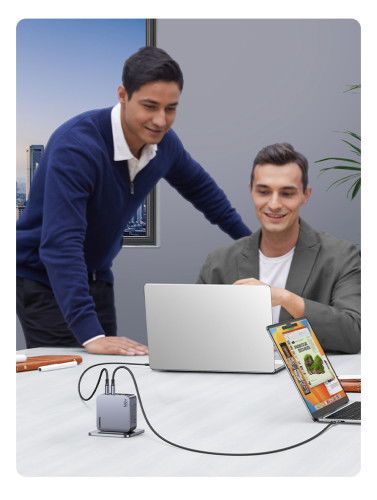 UGREEN Nexode Pro Cargador 160W GaN con Cable USB-C, Negro/Gris, Carga Rápida USB PD 3.1 para 4 Dispositivos