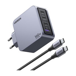 UGREEN Nexode Pro 160W Cargador GaN con Cable USB-C, Negro/Gris, Interior