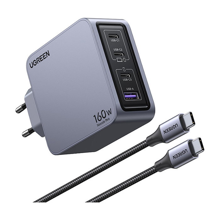 UGREEN Nexode Pro 160W Cargador GaN con Cable USB-C, Negro/Gris, Interior