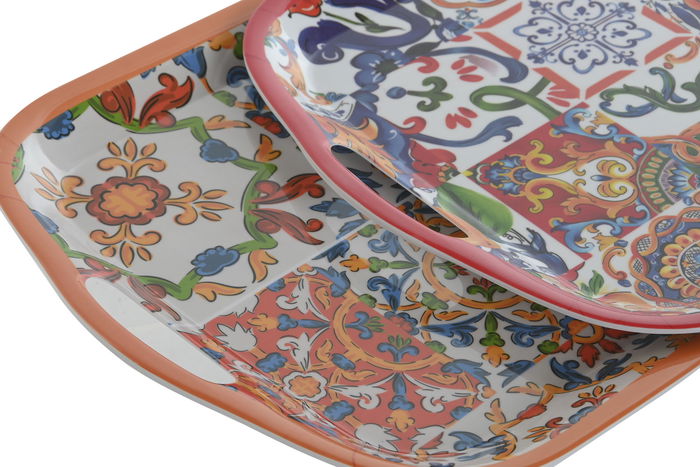 DKD Home Decor Bandeja Mediterraneo Melamina Rojo Azul con Limones 29 x 2.5 x 41 cm (6 Unidades)