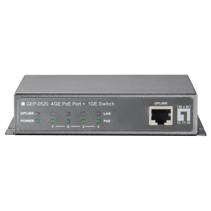 Level One Switch Gigabit Ethernet PoE GEP-0520 5x GE 4xPoE+ 61.6W Level One Switch Gigabit Ethernet PoE GEP-0520 5x GE 4xPoE+ 61.6W