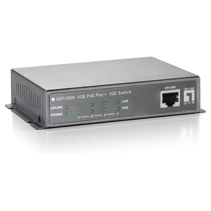 Level One Switch Gigabit Ethernet PoE GEP-0520 5x GE 4xPoE+ 61.6W Level One Switch Gigabit Ethernet PoE GEP-0520 5x GE 4xPoE+ 61.6W