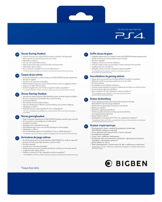 BIG BEN PS4OFHEADSETV3 Auriculares Gaming para PS4 con Micrófono Boom Alámbrico Diadema Supraaural Color Negro y Blanco