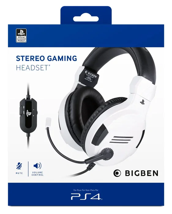 BIG BEN PS4OFHEADSETV3 Auriculares Gaming para PS4 con Micrófono Boom Alámbrico Diadema Supraaural Color Negro y Blanco
