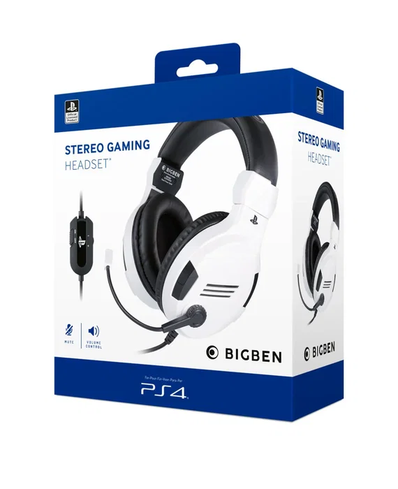 BIG BEN PS4OFHEADSETV3 Auriculares Gaming para PS4 con Micrófono Boom Alámbrico Diadema Supraaural Color Negro y Blanco