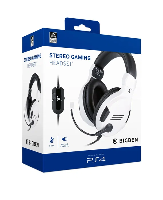 BIG BEN PS4OFHEADSETV3 Auriculares Gaming para PS4 con Micrófono Boom Alámbrico Diadema Supraaural Color Negro y Blanco