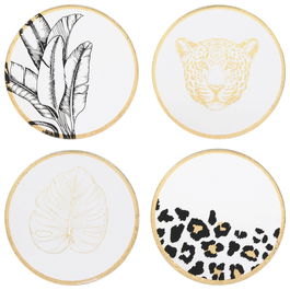 Home Deco Factory Juego de 4 Posavasos Natural Wild Vidrio Espejo Dorado Negro Colección Good Deal