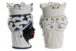 DKD Home Decor Macetero Sicilia 2024 Blanco Negro Porcelana Cabeza Siciliana 12 x 20 x 12 cm (2 Unidades)