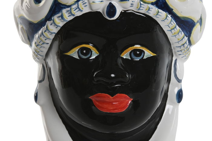 DKD Home Decor Macetero Sicilia 2024 Blanco Negro Porcelana Cabeza Siciliana 12 x 20 x 12 cm (2 Unidades)