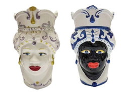 DKD Home Decor Macetero de Porcelana Cabeza Siciliana, Pack de 2
