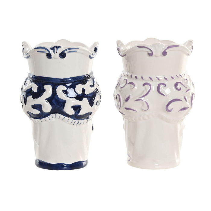 DKD Home Decor Macetero de Porcelana Cabeza Siciliana, Pack de 2 DKD Home Decor Macetero de Porcelana Cabeza Siciliana, Pack de 2