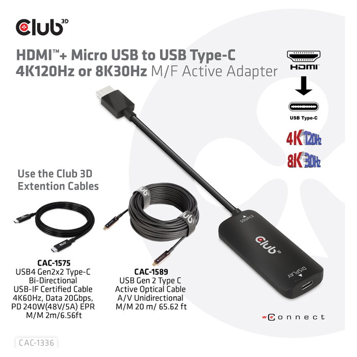 Club 3D CAC-1336 Adaptador HDMI + MicroUSB a USB-C 4K120Hz Club 3D CAC-1336 Adaptador HDMI + MicroUSB a USB-C 4K120Hz