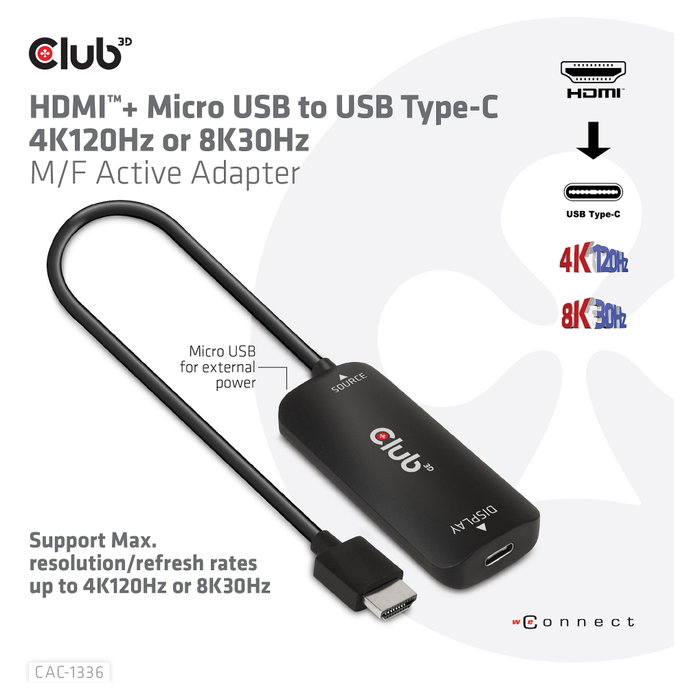 Club 3D CAC-1336 Adaptador HDMI + MicroUSB a USB-C 4K120Hz Club 3D CAC-1336 Adaptador HDMI + MicroUSB a USB-C 4K120Hz
