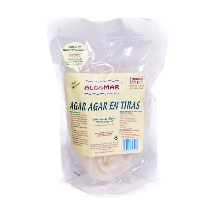 Algamar Agar Agar en Tiras 50g - Gelatina Marina 100% Vegetal, Saciante y Bajo en Calorías Algamar Agar Agar en Tiras 50g - Gelatina Marina 100% Vegetal, Saciante y Bajo en Calorías