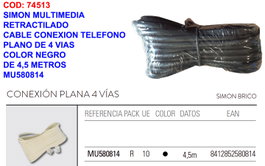 SIMON Cable Multimedia Telefónico Finstoc Conexión Plana 4,5 m MU580814