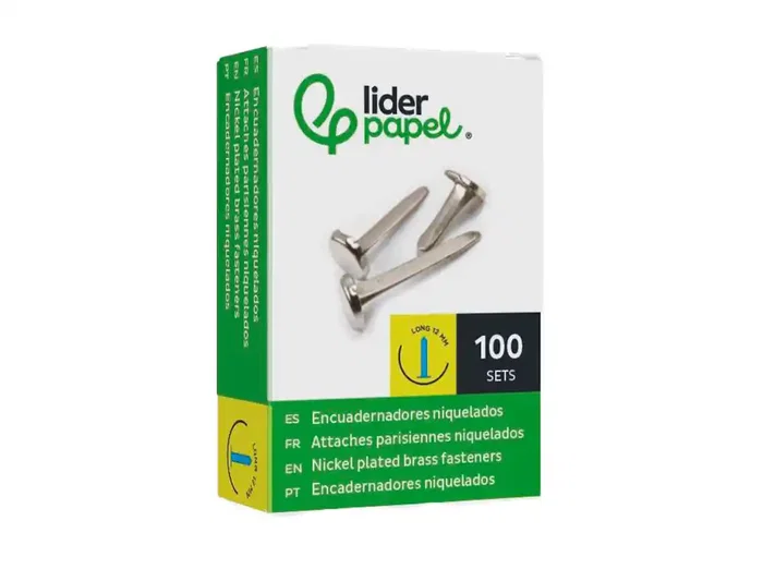 Liderpapel Encuadernadores Niquelados N.0 12 mm Caja de 100 Unidades Liderpapel Encuadernadores Niquelados N.0 12 mm Caja de 100 Unidades