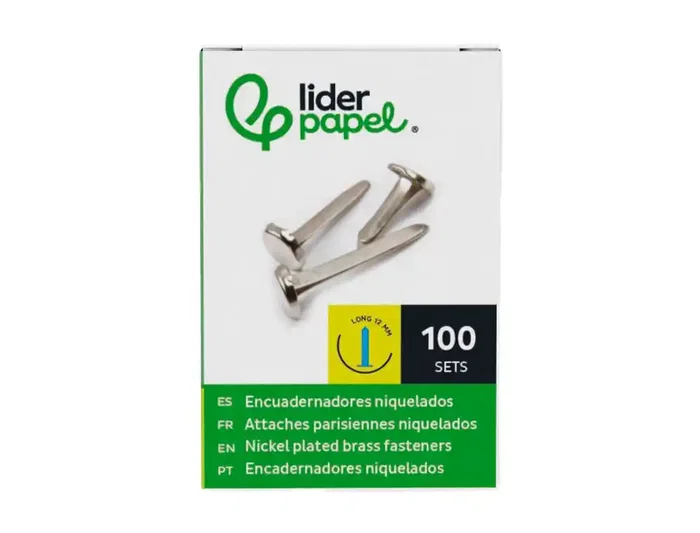 Liderpapel Encuadernadores Niquelados N.0 12 mm Caja de 100 Unidades Liderpapel Encuadernadores Niquelados N.0 12 mm Caja de 100 Unidades
