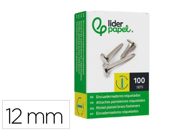 Liderpapel Encuadernadores Niquelados N.0 12 mm Caja de 100 Unidades Liderpapel Encuadernadores Niquelados N.0 12 mm Caja de 100 Unidades