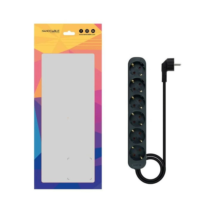 Nanocable Regleta de 6 Tomas, 1,4 m, Negra