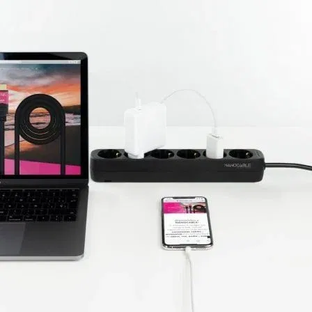 Nano Cable 10.37.0006-NS-BK Regleta de 6 Tomas de Corriente con Protección Infantil, Cable 1.4m, Negra