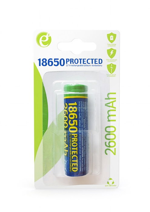 Gembird Pila Recargable 18650 de Iones de Litio, 2600 mAh, 3.7 V, Batería Recargable de Alta Capacidad