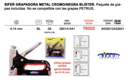 BAJA SIFER Grapadora Metálica Cromo/Negra 4-14 mm