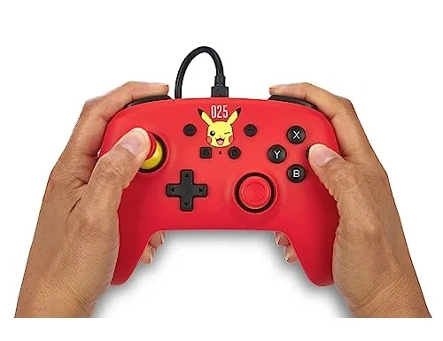 Power A Mando con Cable Laughing Pikachu Blanco Mate para Nintendo Switch