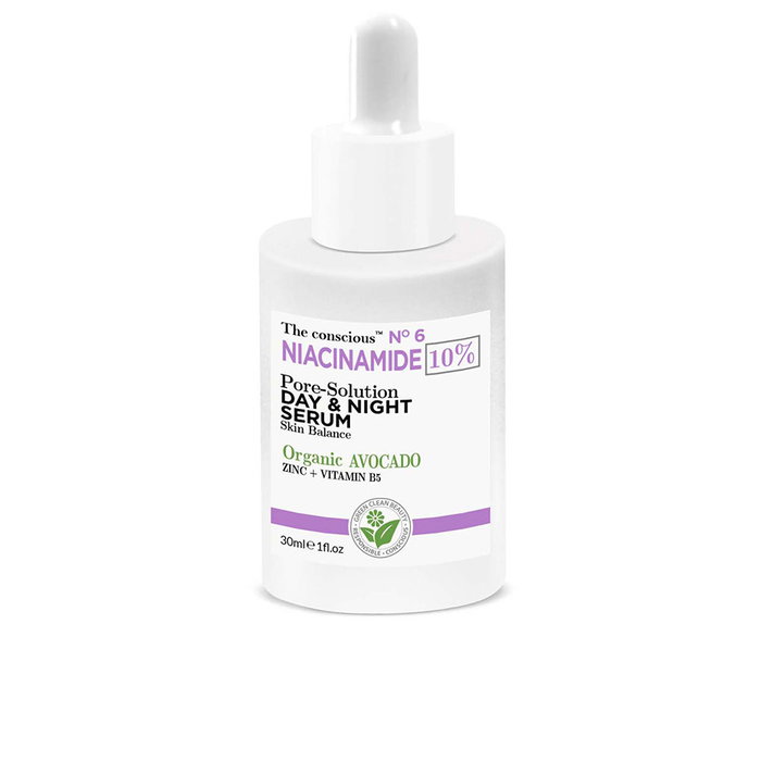 The Conscious Serum de Día y Noche con Niacinamida 10% - Tratamiento para Poros, Puntos Negros y Acné - Con Aceite de Aguacate Orgánico - 30 ml
