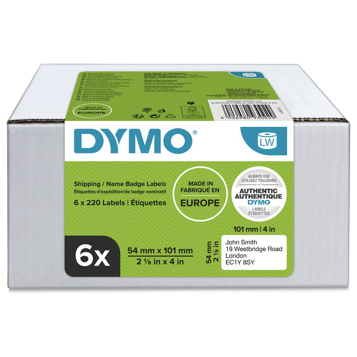 DYMO Etiquetas de Envío 54 x 101 mm Blanco - Pack de 6 Rollos