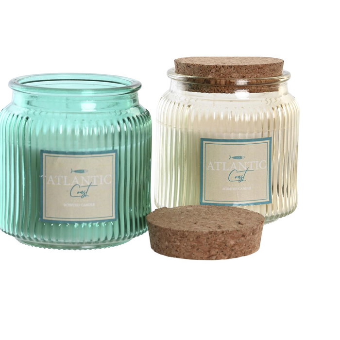 DKD Home Decor Surtido de 2 Velas de Cristal con Tapa, Azul y Blanco