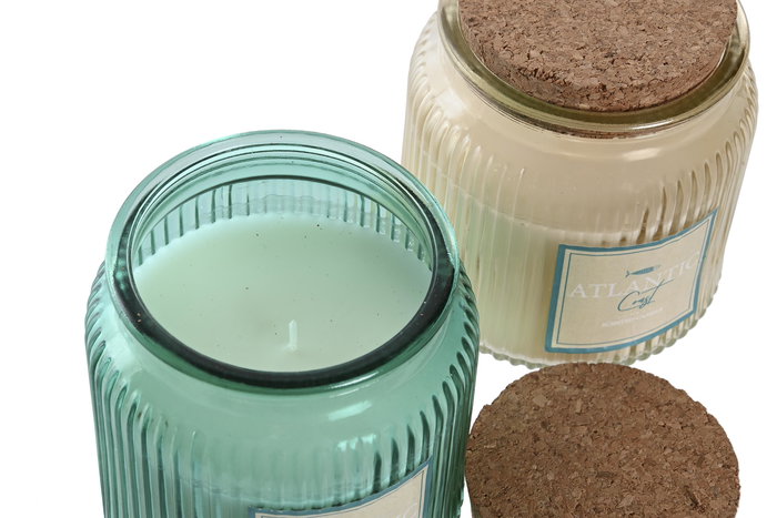 DKD Home Decor Vela Atlantico Azul Blanco Cristal 10 x 10 x 10 cm (2 Unidades)