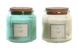 DKD Home Decor Vela Atlantico Azul Blanco Cristal 10 x 10 x 10 cm (2 Unidades)