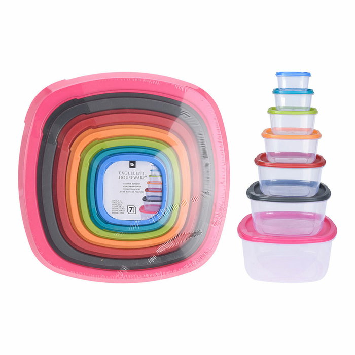 Excellent Houseware Set de 7 fiambreras de plástico con tapa de colores
