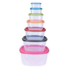 Excellent Houseware Set de 7 Fiambreras de Plástico con Tapa de Colores, 225 ml a 5500 ml, Apto para Microondas y Lavavajillas