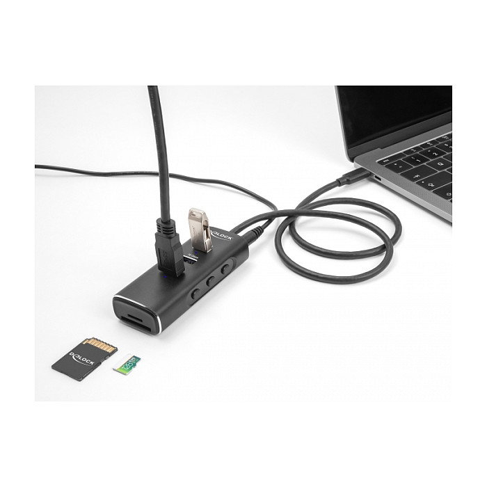DeLOCK Concentrador USB 3 Puertos con Lector de Tarjetas SD/Micro SD y USB Type-C Negro DeLOCK Concentrador USB 3 Puertos con Lector de Tarjetas SD/Micro SD y USB Type-C Negro
