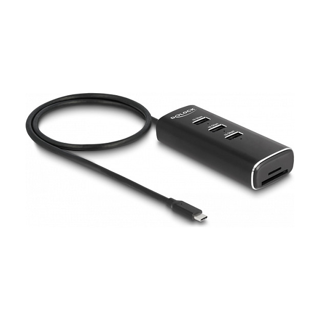 DeLOCK Concentrador USB 3 Puertos con Lector de Tarjetas SD/Micro SD y USB Type-C Negro DeLOCK Concentrador USB 3 Puertos con Lector de Tarjetas SD/Micro SD y USB Type-C Negro