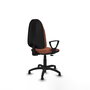 Silla de oficina Algarra con mecanismo Contacto permanente básico tapizada con Tela color Marrón. Equipada con Base poliamida negra, Brazos fijosy Topes