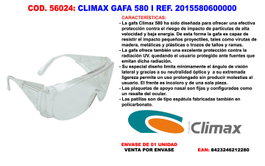 Climax Gafas Panorámicas de Policarbonato Incoloras 2.5 mm Grosor 580 I