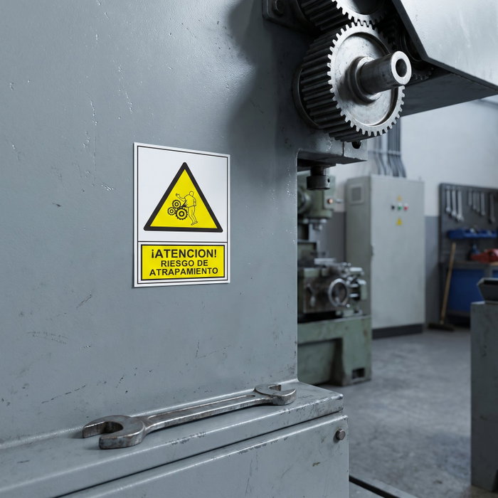 DUVER Señal Adhesiva de Peligro Riesgo de Atrapamiento 105x74 mm