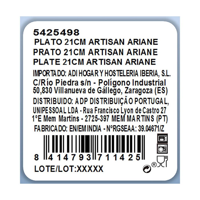 Plato Porcelana Reforzada Artisan Ariane 21 cm