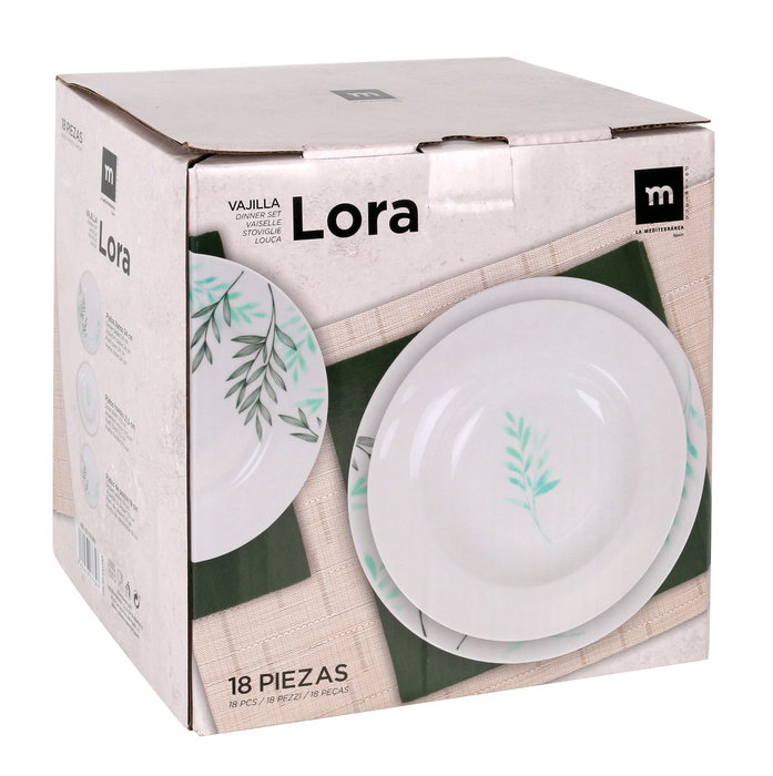 La Mediterranea Vajilla Redonda 18 Piezas "Lora" Md - 22x25x25 cm (2 Unidades)