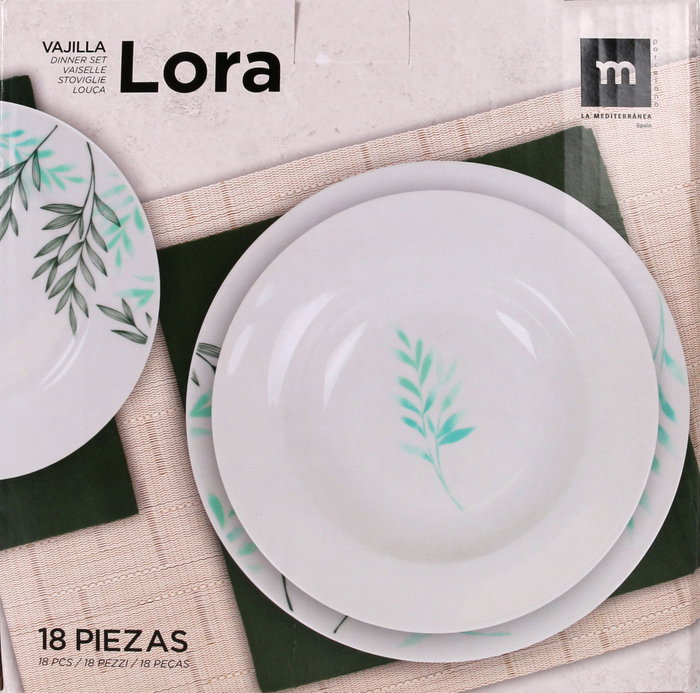 La Mediterranea Vajilla Redonda 18 Piezas "Lora" Md - 22x25x25 cm (2 Unidades)