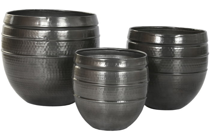 DKD Home Decor Macetero Moderno Gris Aluminio Set de 3 Piezas 40 x 40 x 40.5 cm